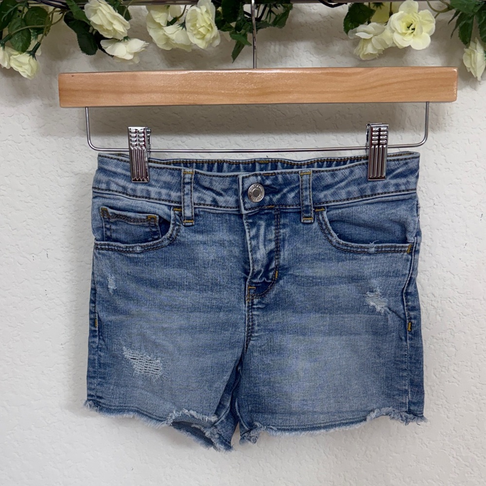 GAP • Light Wash Distressed Denim Cutoff Adjustable Waist Blue Jean Shorts